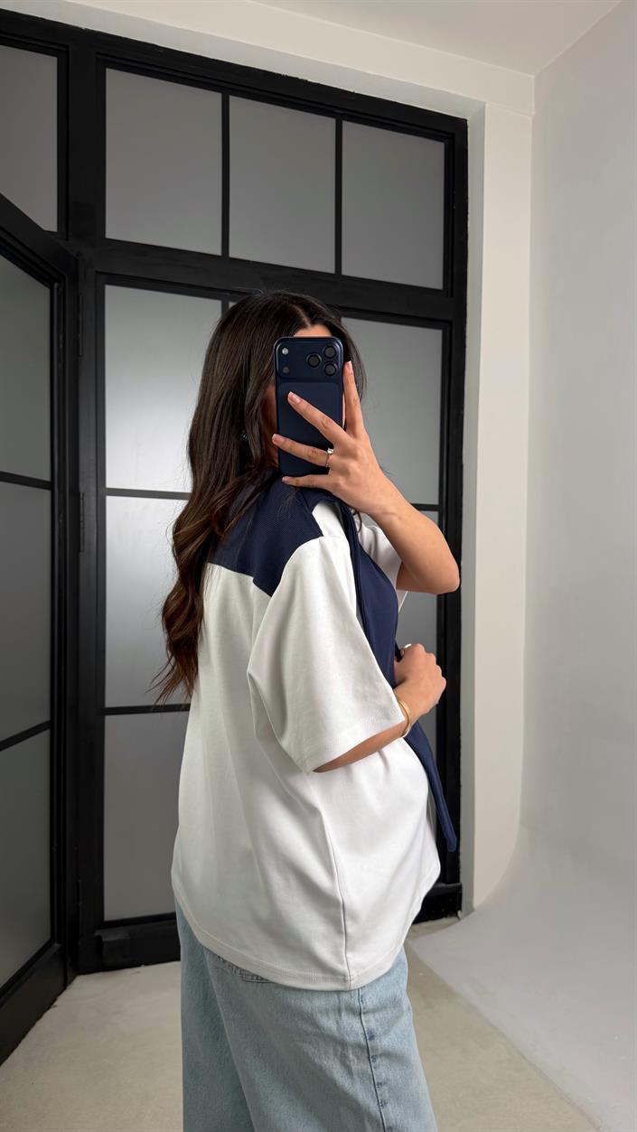 Lacivert Şal Detaylı Basic Tshirt GAUS-01192