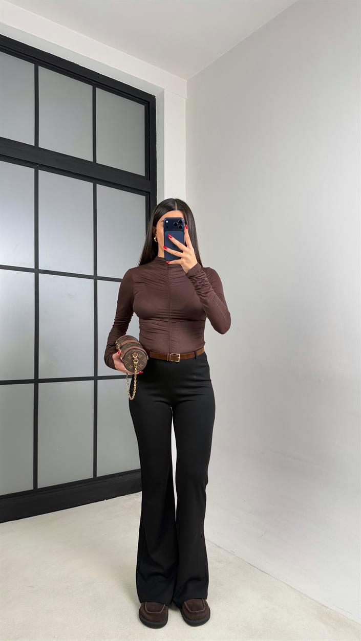 Siyah Kemerli Palazzo Tayt Pantolon GAUS-00958