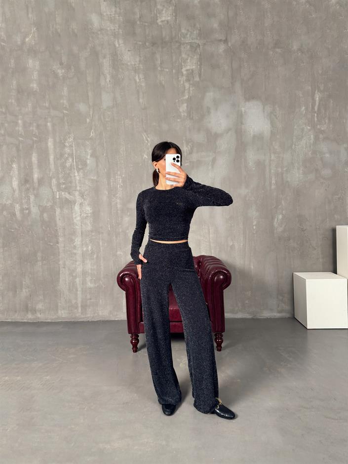 Lara Siyah Simli Pantolon