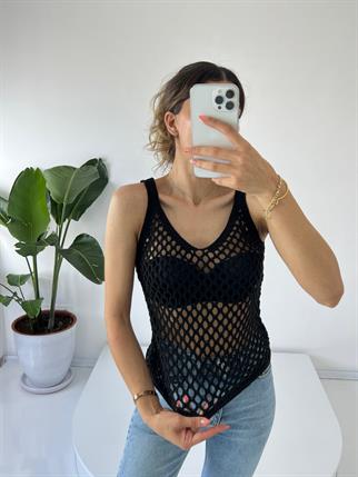 Ajurlu Siyah Triko Atlet 