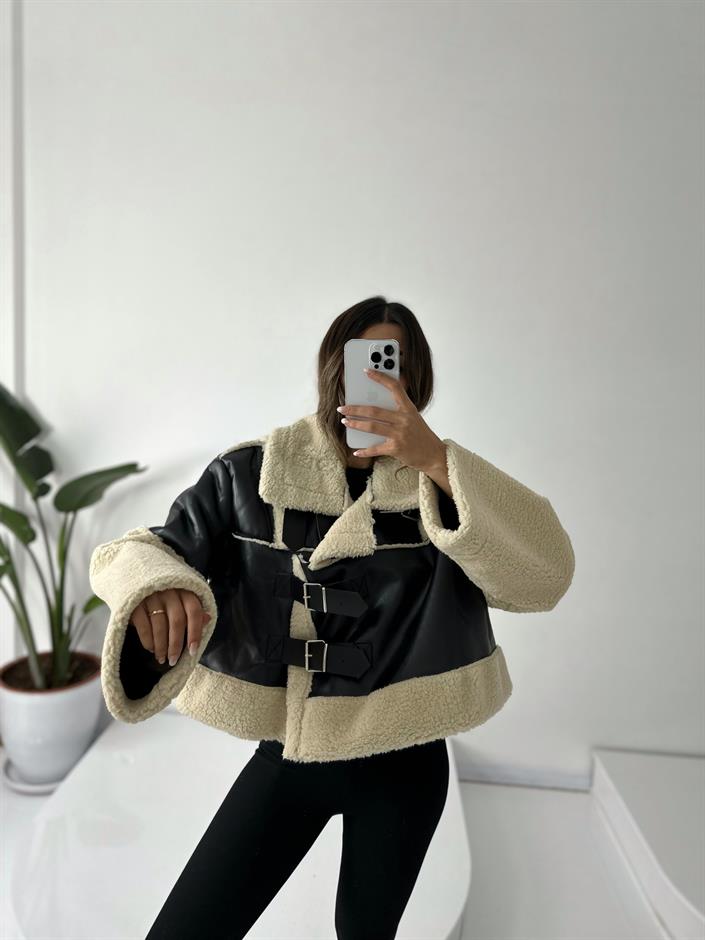 Alexa Siyah Deri Kürklü Mont