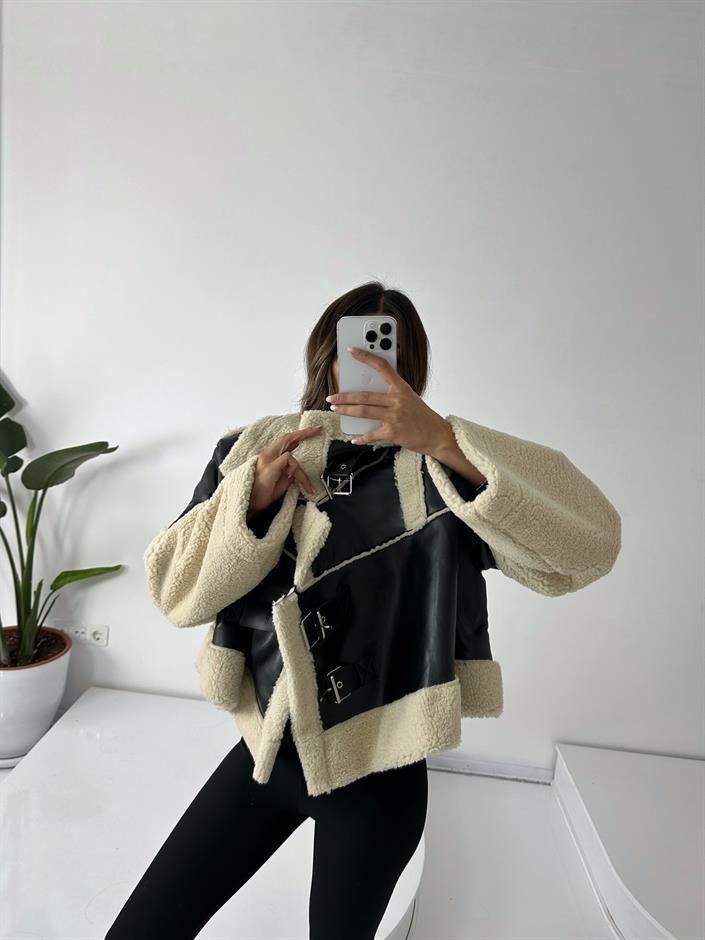 Alexa Siyah Deri Kürklü Mont