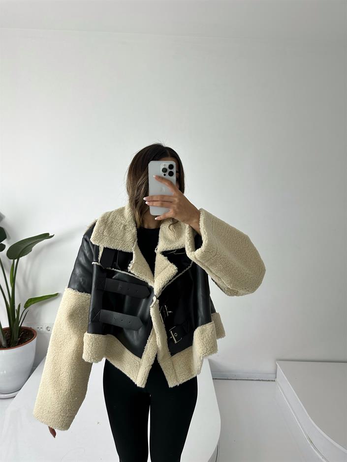 Alexa Siyah Deri Kürklü Mont