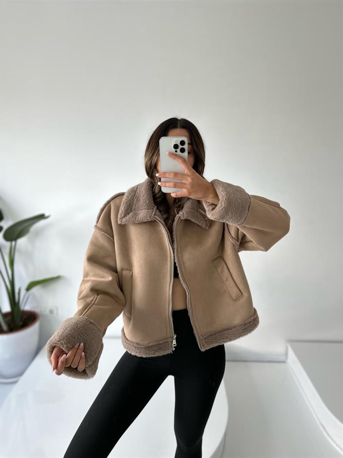 Aloha Açık Kahve İçi Kürklü Mont