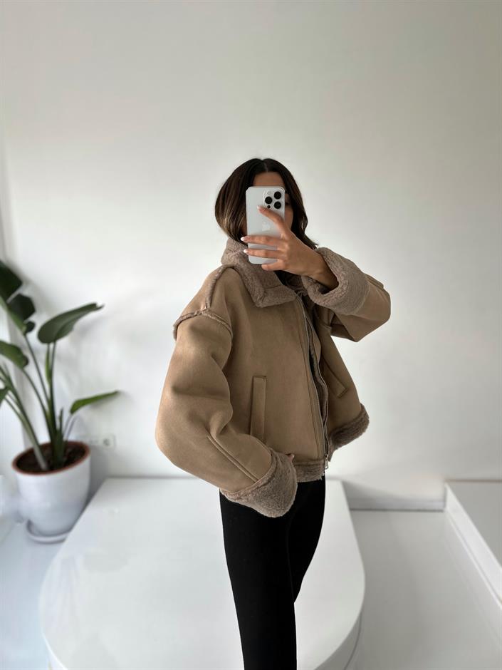 Aloha Açık Kahve İçi Kürklü Mont