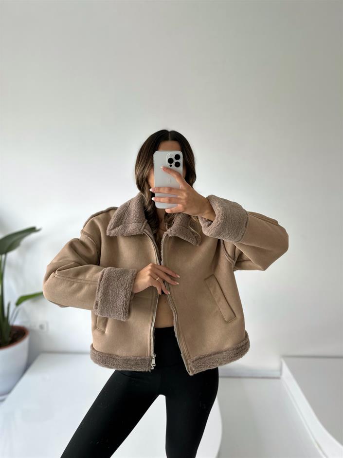 Aloha Açık Kahve İçi Kürklü Mont