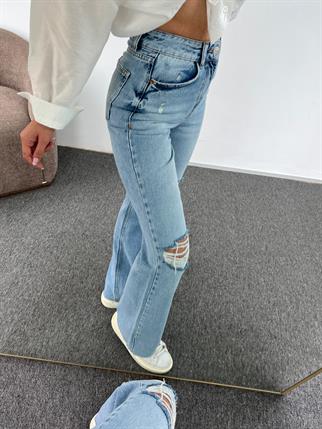 Asimetrik Yırtık Wide Leg Jean 