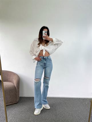 Asimetrik Yırtık Wide Leg Jean 