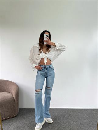 Asimetrik Yırtık Wide Leg Jean 