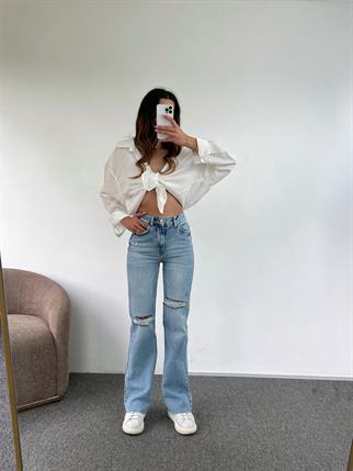 Asimetrik Yırtık Wide Leg Jean 