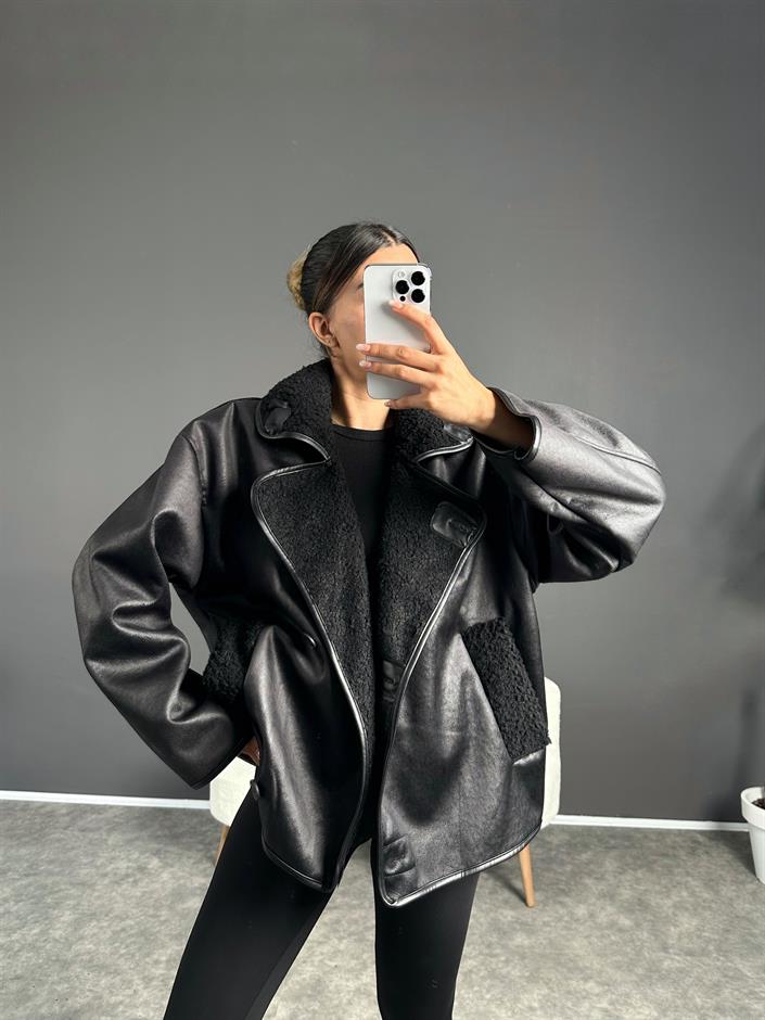 Aurora Siyah İçi Kürklü Ceket 