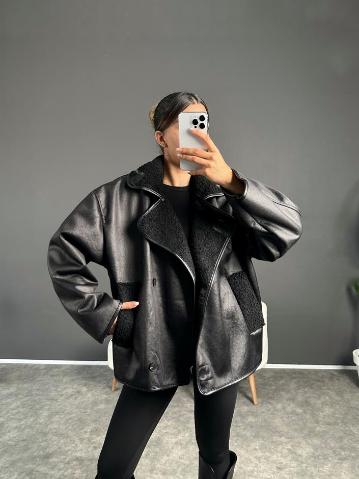 Aurora Siyah İçi Kürklü Ceket 