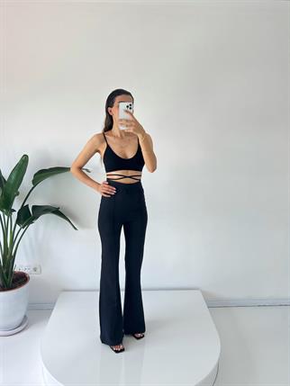 Aymila Siyah Çımalı İspanyol Pantolon 