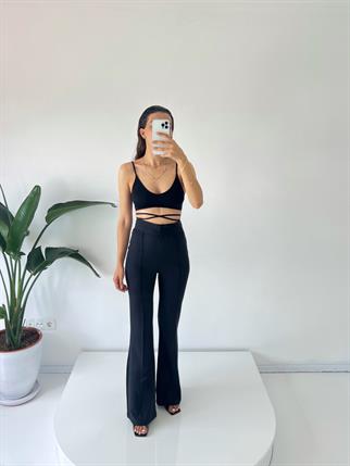 Aymila Siyah Çımalı İspanyol Pantolon 