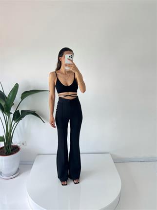 Aymila Siyah Çımalı İspanyol Pantolon 