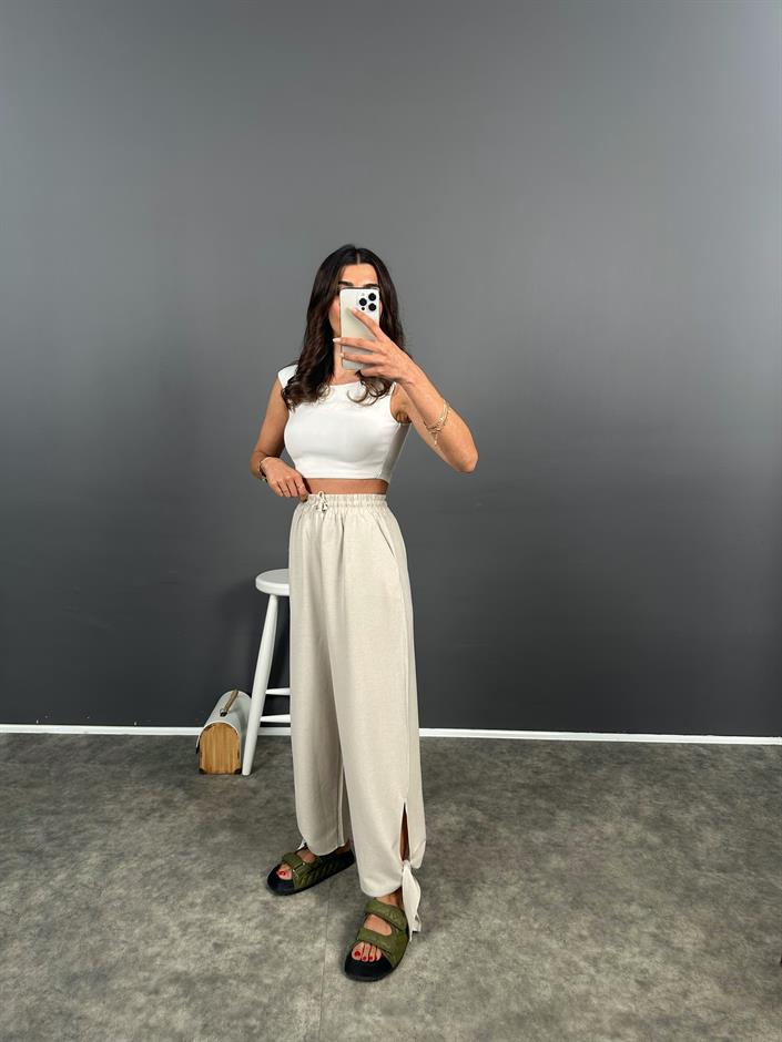 Taş Paçası Bağlamalı Rahat Dokuma Pantolon