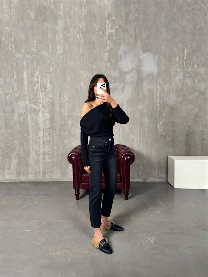 Benet Füme ZR Kesik Paça Likralı Mom Jean