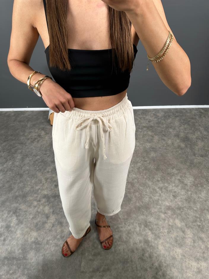 Lonsa Ekru Müslin Kumaş Pantolon 