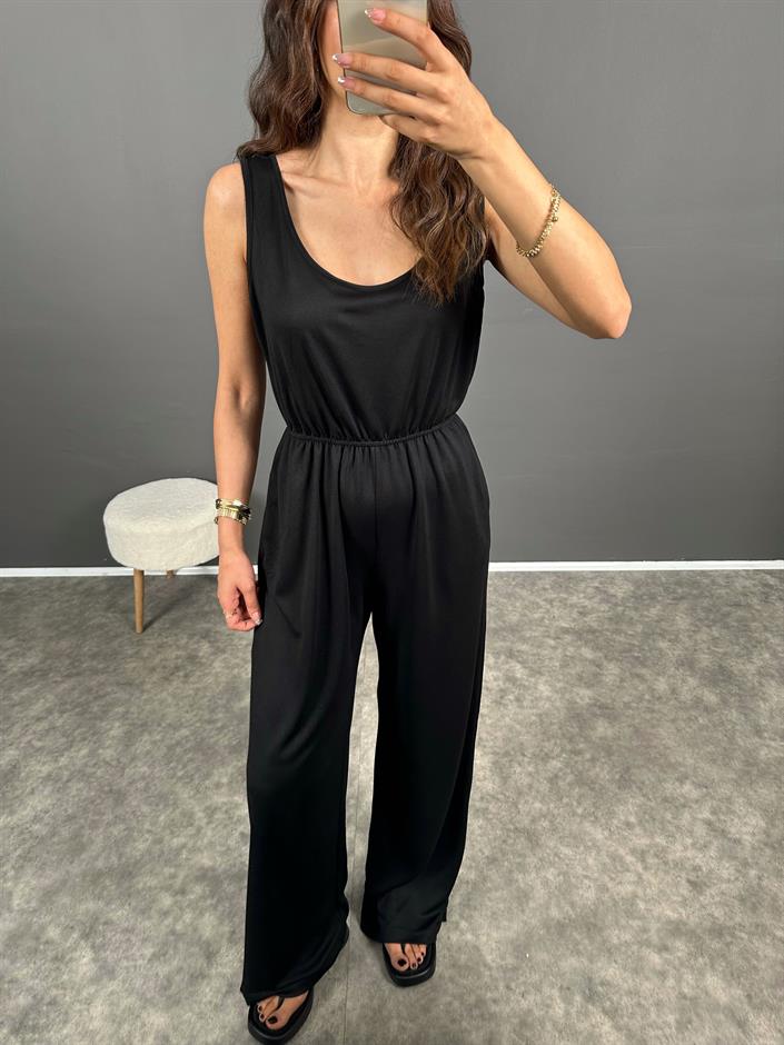 Helgi Siyah Beli Lastikli Pike Modal Tulum