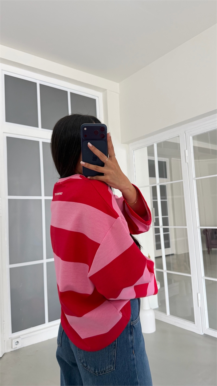 Pembe Şeritlı Baskılı Sweatshirt GAUS-02121 GAUS-02198