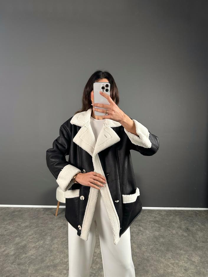 Royal Siyah İçi Kürklü Mont