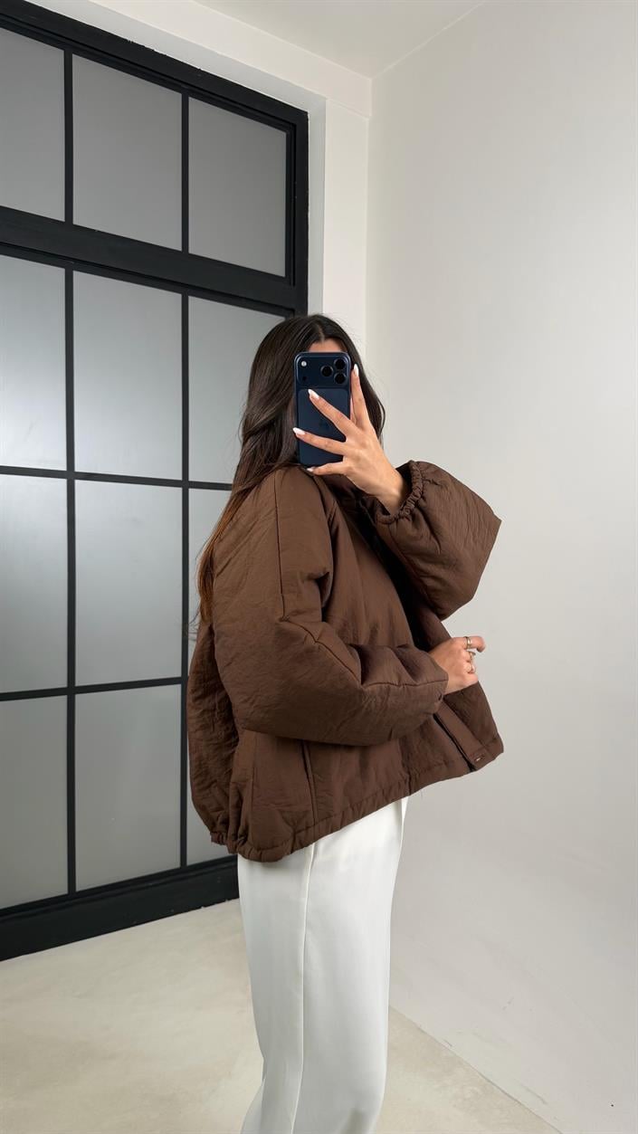 Kahve Oversize Astarlı Şişme Mont GAUS-00611