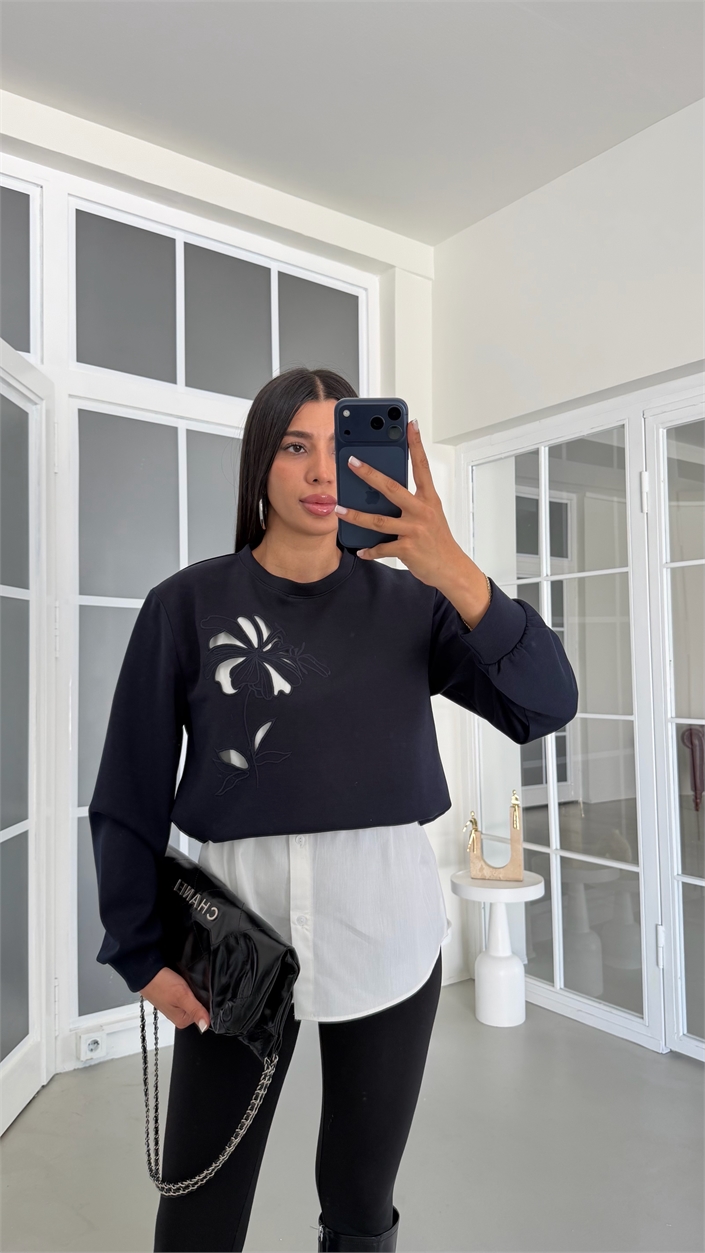 Lacivert TWST Model Gömlek Detaylı Sweatshirt GAUS-02059