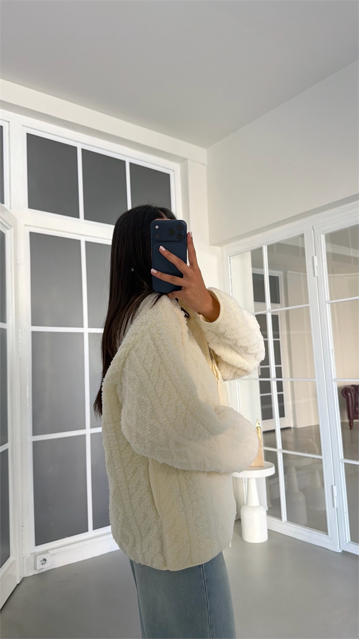Krem Fermuarlı Polar Sweatshirt GAUS-02061