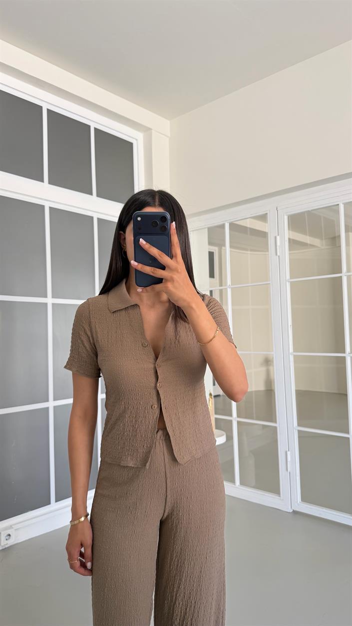Vizon Crop Bluz Beli Lastikli Pantolon Bürümcük Takım GAUS-01555