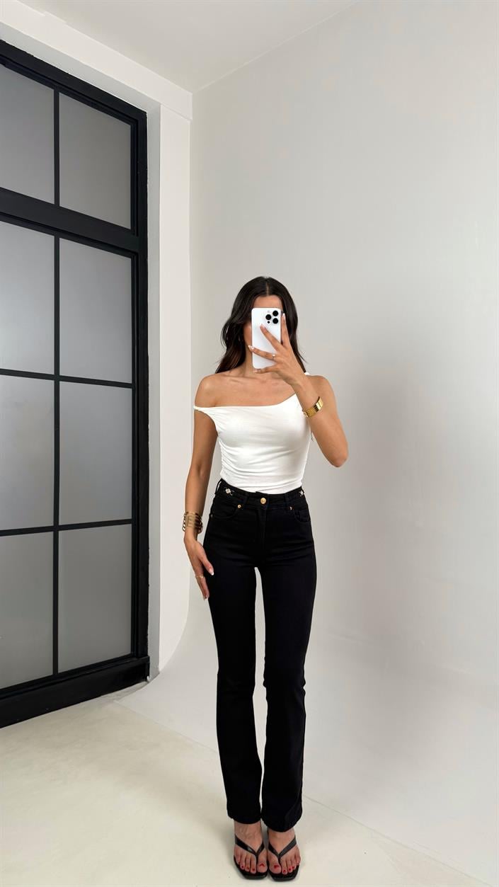 Siyah Gold Tokalı Flare Jean Gaus00631