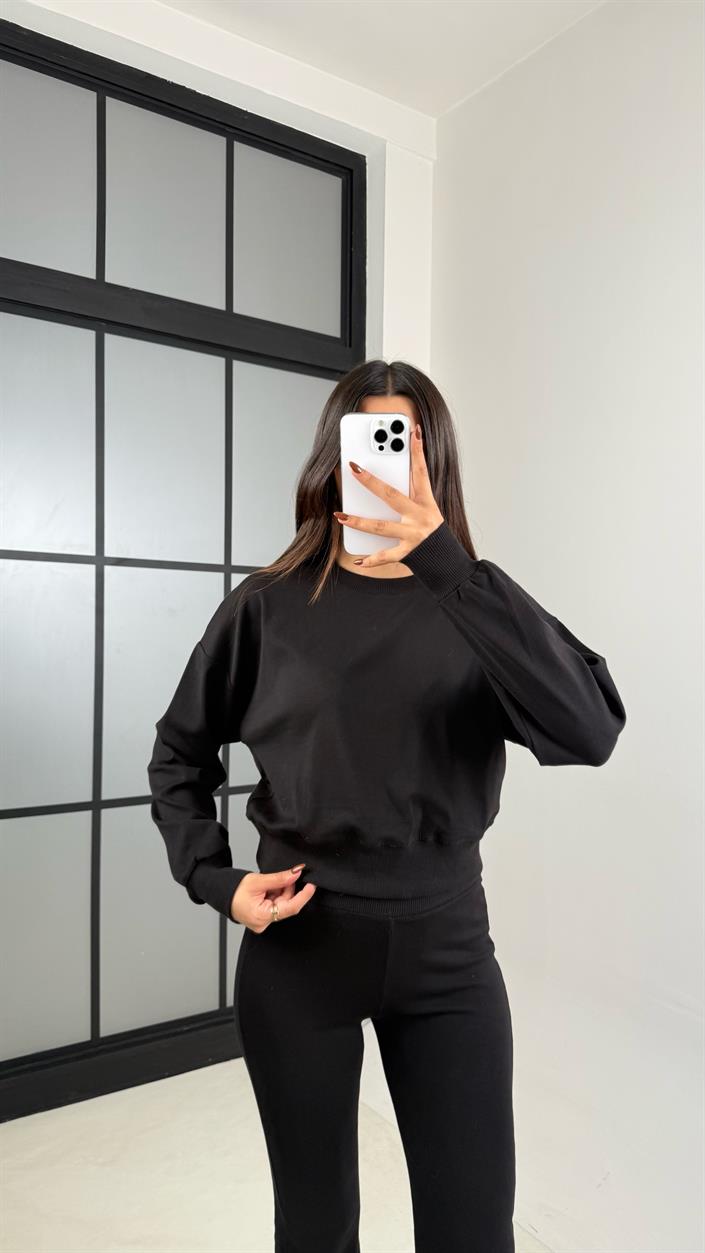 Siyah Sweat İspanyol Paça Pantolon Muadil İkili Takım GAUS-00208