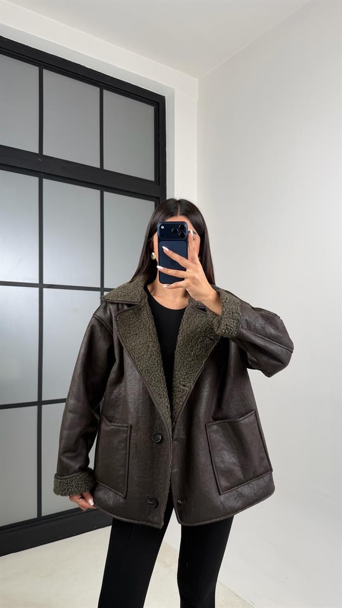 Haki İçi Kürk Detaylı Cepli Süet Mont GAUS-00631