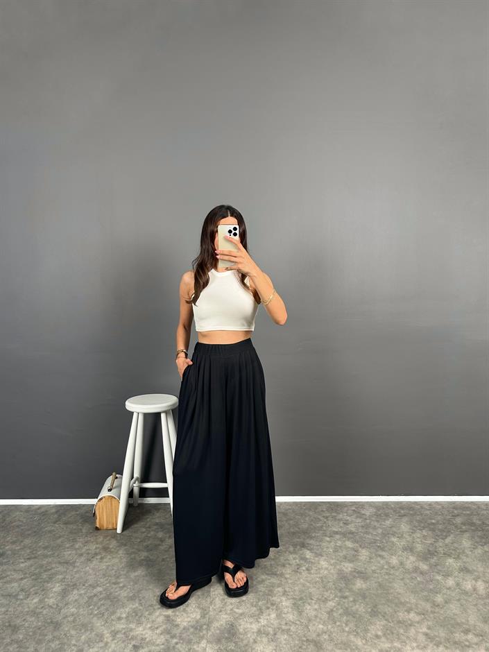 Flos Siyah Oys Modal Kumaş Rahat Dokuma Pantolon