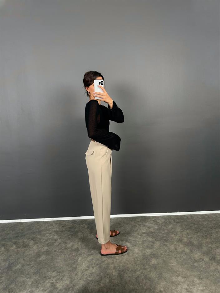 Vion Taş Krep Kumaş Kemerli Havuç ZR Model Pantolon