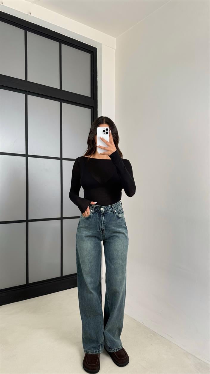 Mavi Yüksek Bel Straight Jean GAUS-00547