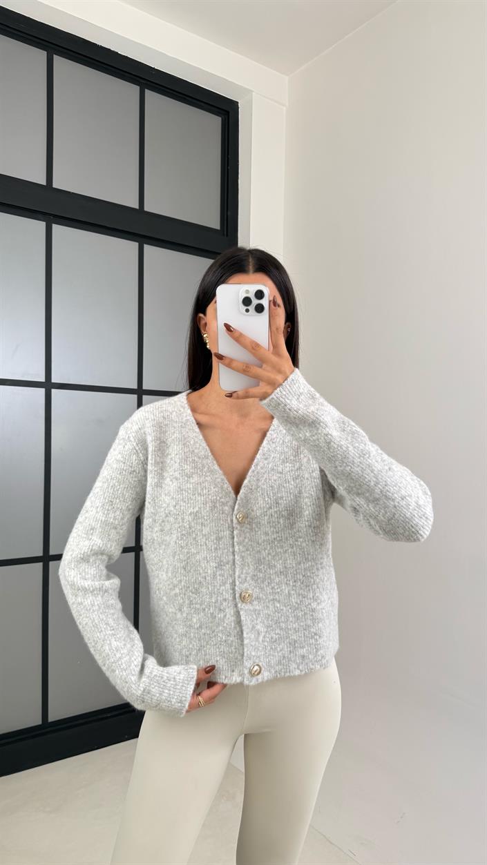 Gri Düğmeli Triko Hırka GAUS-00224
