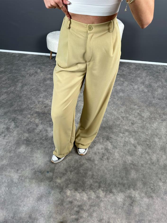 Bera Yeşil Beli Lastikli Palazzo Pantolon