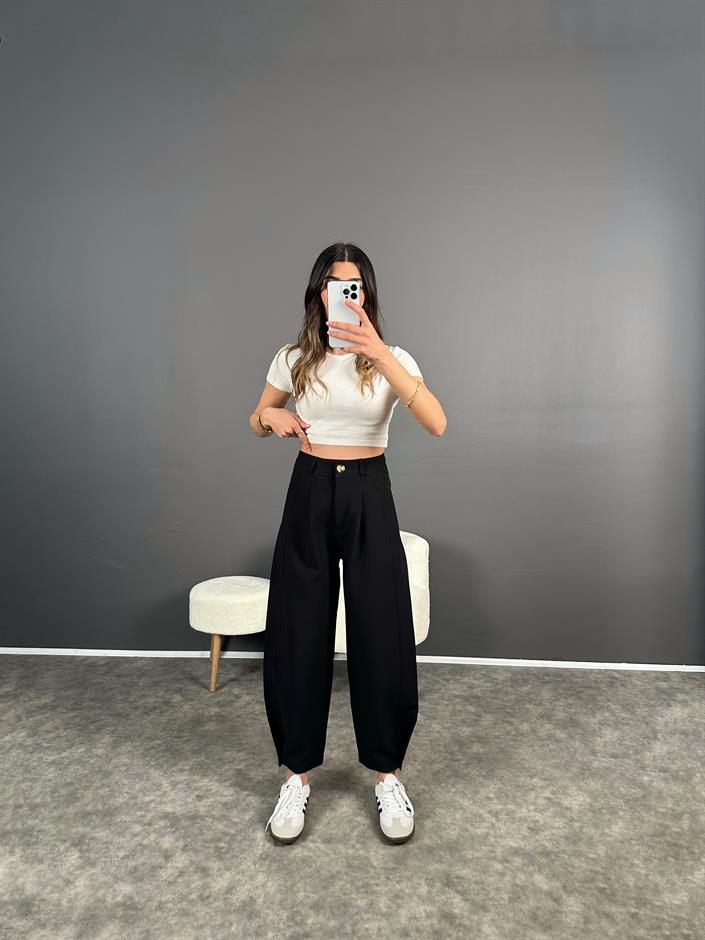 Julia Siyah Balon Şalvar Premium Pantolon 