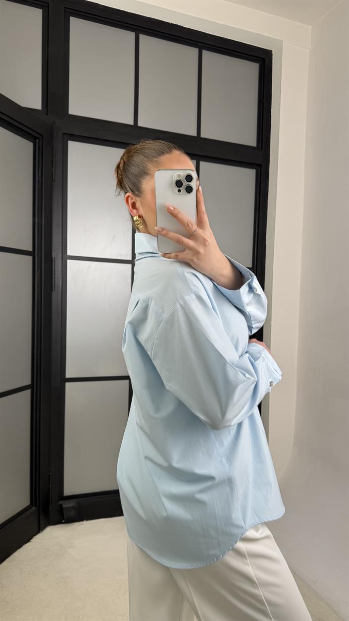 Mavi Oversize Poplin Gömlek GAUS-01202