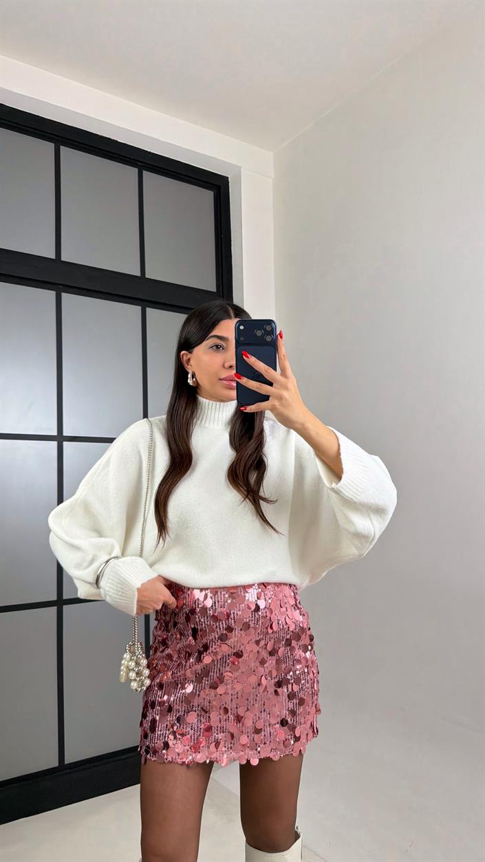 Pembe Pul Detaylı Astarlı Mini Etek GAUS-00935