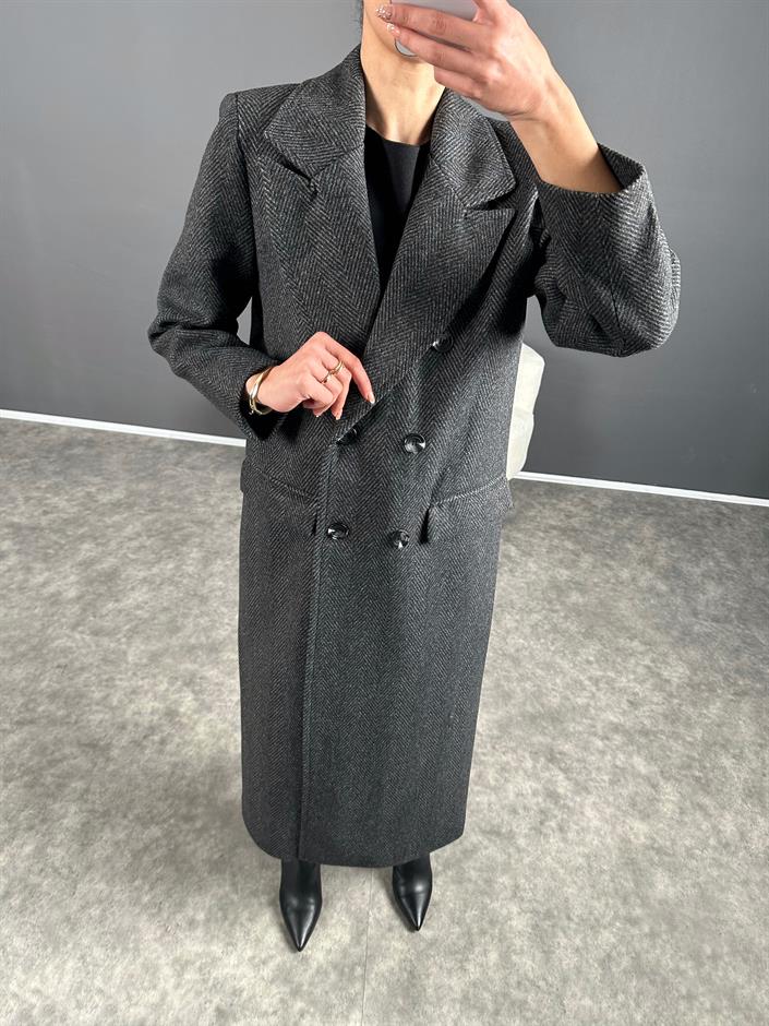 Willy Antrasit Balıksırtı Premium Uzun Astarlı Kaban