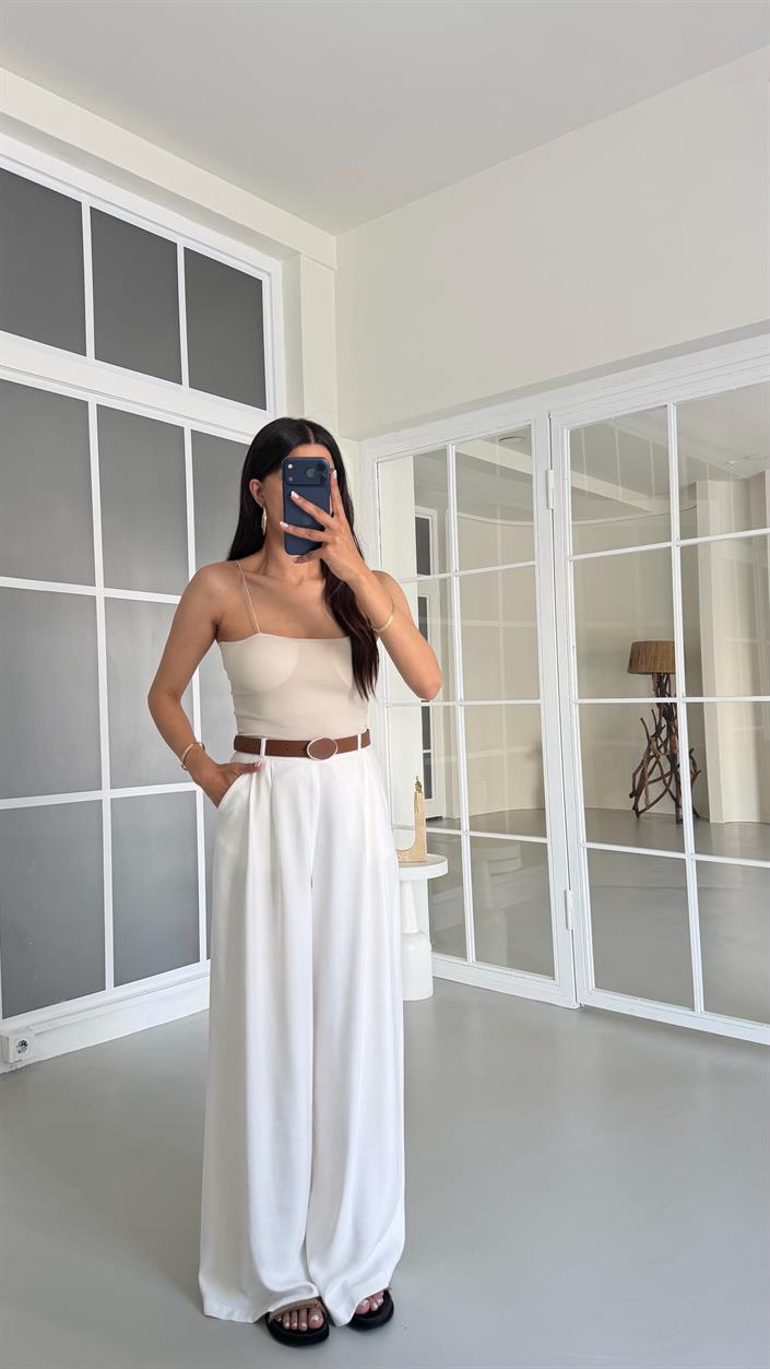 Ekru Kemerli Premium Pantolon GAUS-01667