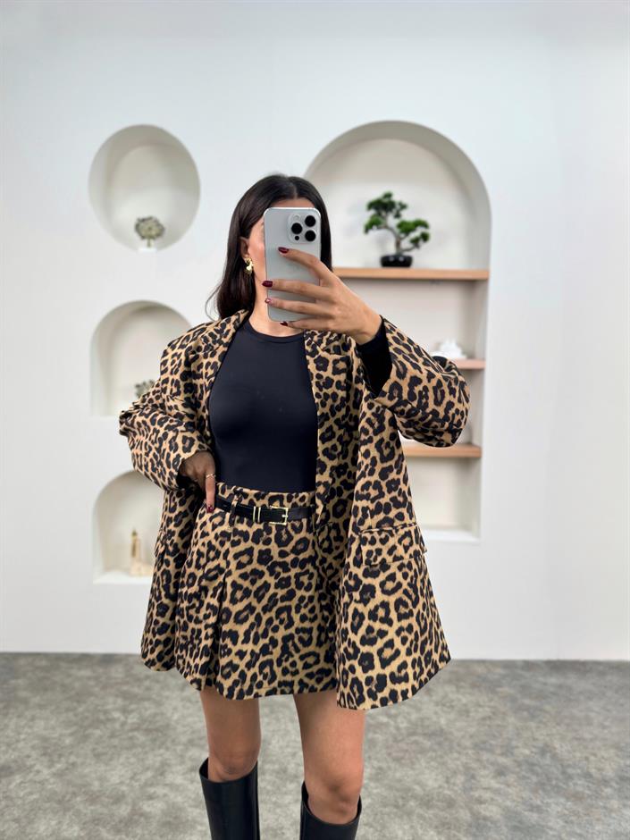 PRY Leopar Kemerli Şort Etek