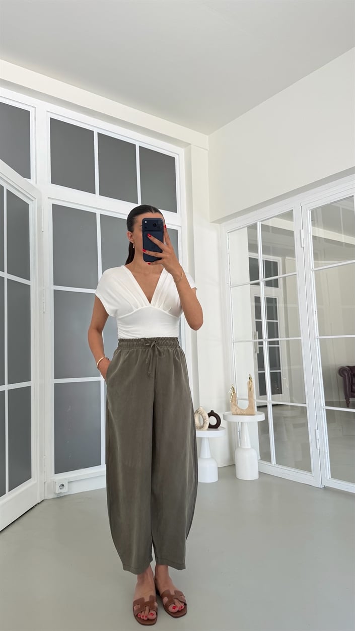 Haki MD Muadil Beli Lastikli Tencel Pantolon GAUS-01848