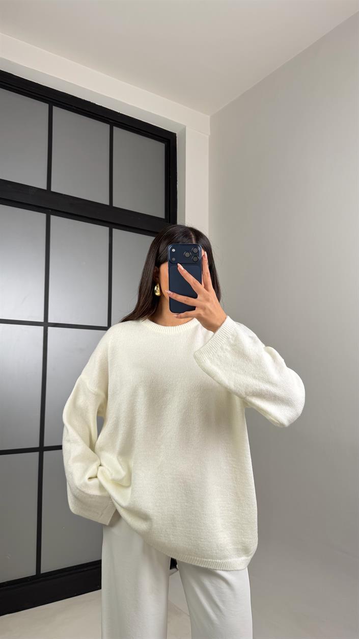 Krem Bisiklet Yaka Pinterest Triko Kazak GAUS-00868