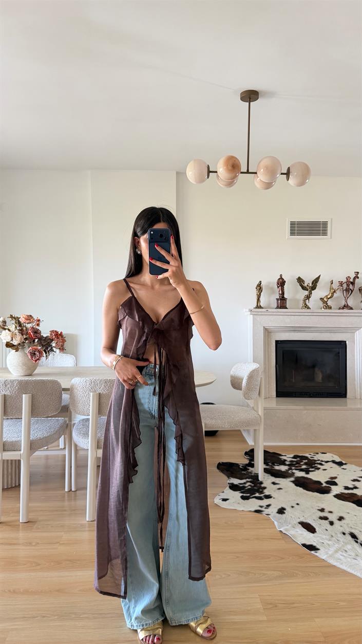 Kahve Fırfır Detaylı Tasarım Kimono GAUS-01619