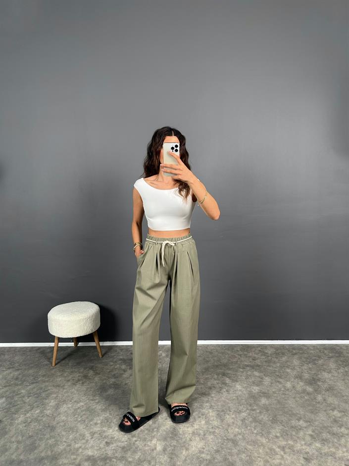 Haki Kemer Detaylı Gabardin Pantolon 