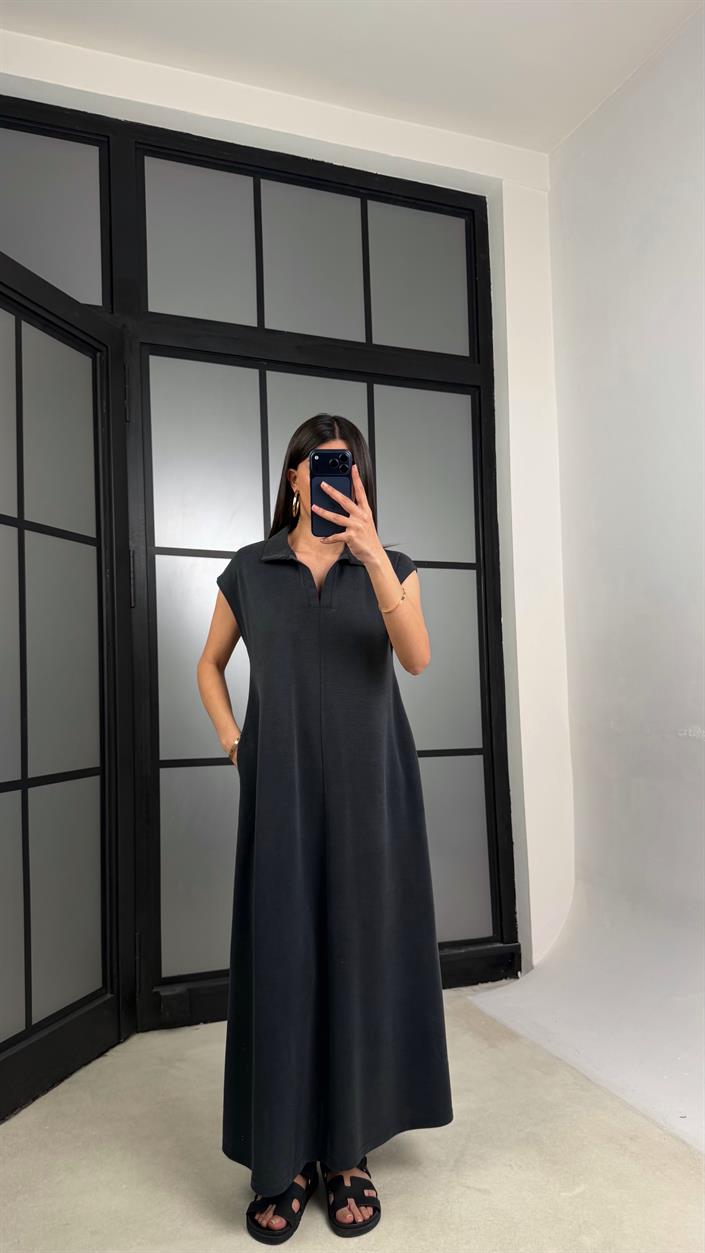 Füme MD Muadil Polo Yaka Cepli Basic Elbise GAUS-01330