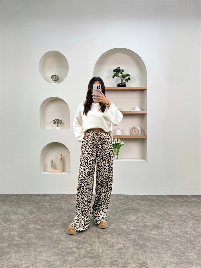 FL Leopar Desenli Saten Pantolon