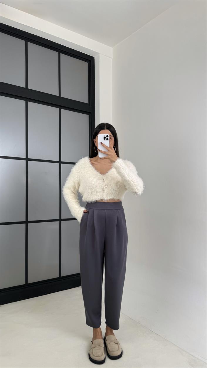 Antrasit Beli Lastikli Modal Kumaş Şalvar Pantolon GAUS-00210